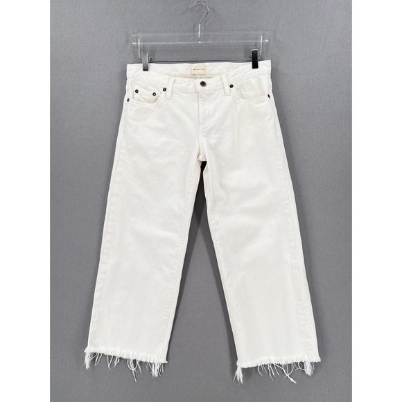 SIMON MILLER Lamere Crop Jeans Womens 27 White Straight Leg Raw Hem Rigid Denim - Picture 2 of 14